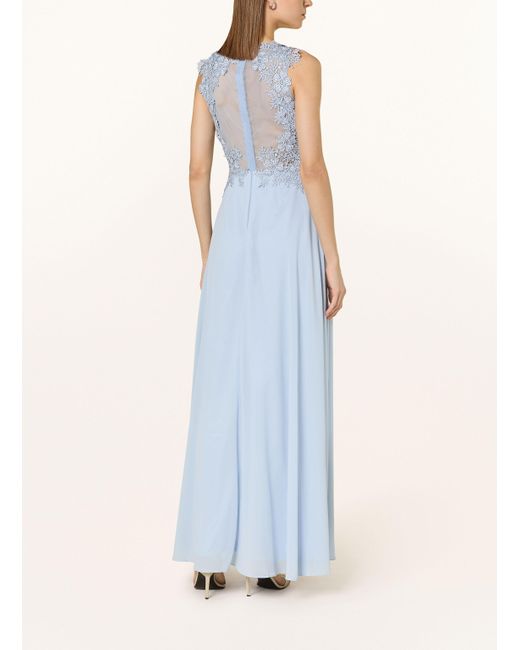 Apart Blue Abendkleid mit Spitze und Schmucksteinen