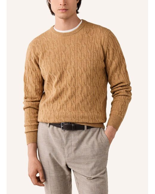 Hackett Pullover LAMBSWOOL CABLE CREW in Natural für Herren