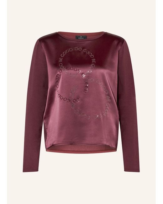Monari Purple Longsleeve im Materialmix mit Schmucksteinen