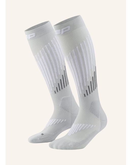 Cep Laufsocken KNEE HIGH TOURING SKIING mit Kompression in White für Herren