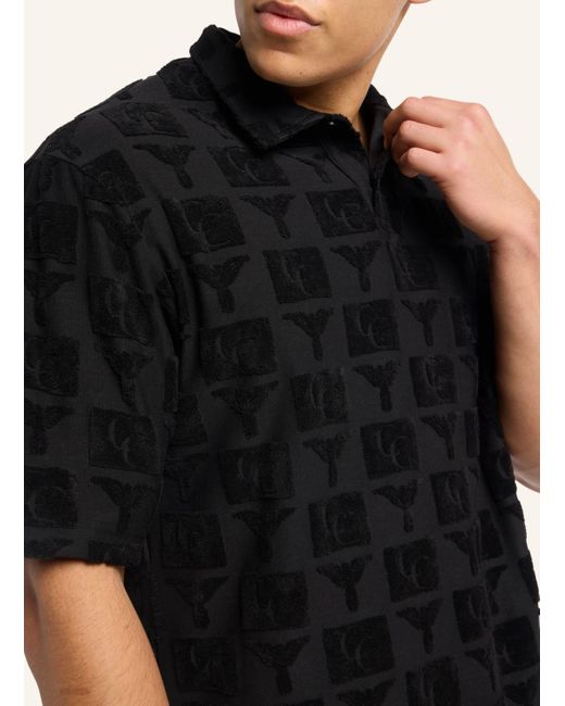 carlo colucci Oversize Poloshirt mit Frotteeinsätzen ECHNER in Black für Herren
