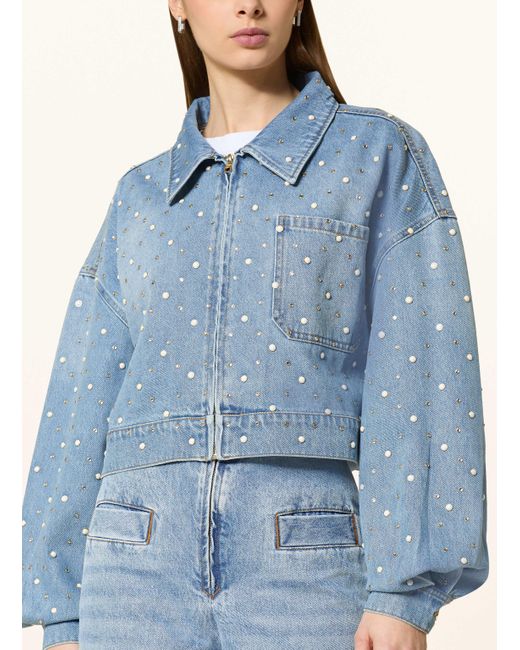 Sandro Blue Jeansjacke mit Perlen und Schmucksteinen