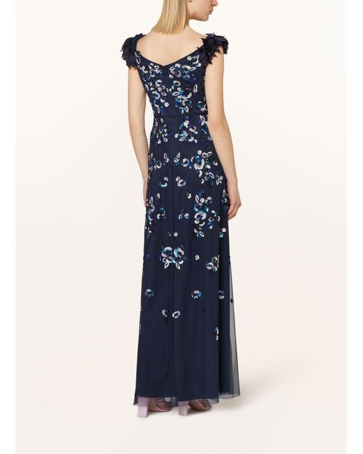 Adrianna Papell Blue Abendkleid mit Pailletten und Zierperlen