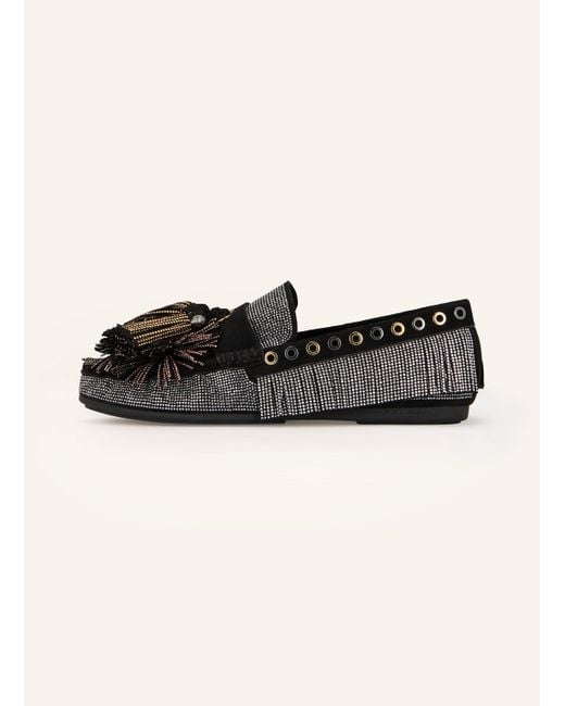 Kurt Geiger Black Loafer POM POM mit Schmucksteinen