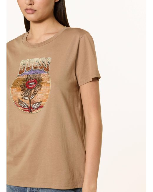 Guess Natural T-Shirt mit Schmucksteinen