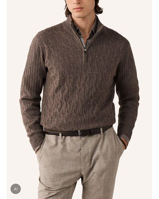 Hackett Pullover LAMBSWOOL CABLE HZIP in Brown für Herren