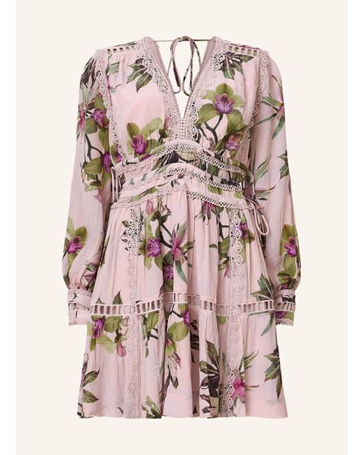 AllSaints Pink Kleid XANTHE MINI mit Lochspitze und Cut-out