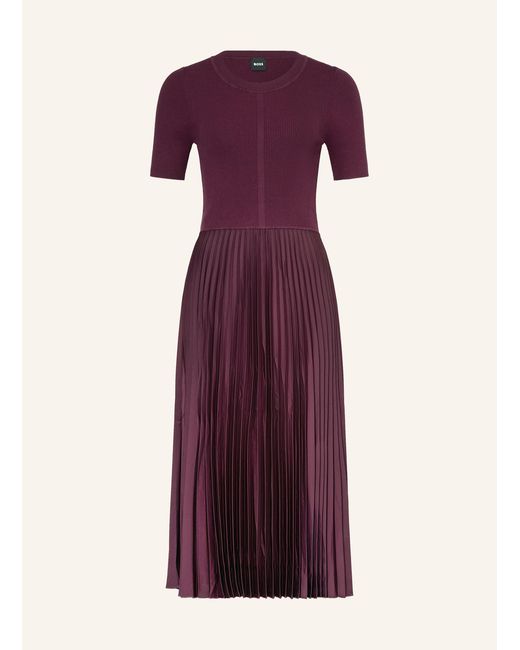 Boss Purple Kleid FADRIDI im Materialmix mit Plissees