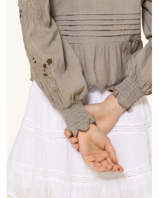 Neo Noir Natural Bluse PETRINE mit Lochspitze und Rüschen