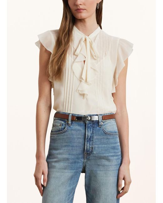 Ralph Lauren Natural Blusentop mit Schluppe und Volants