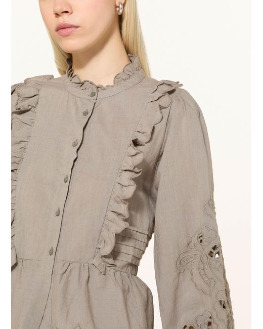 Neo Noir Natural Bluse PETRINE mit Lochspitze und Rüschen