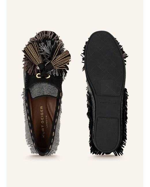 Kurt Geiger Black Loafer POM POM mit Schmucksteinen