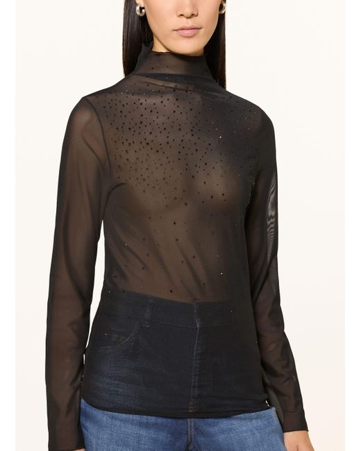 Marc Cain Black Longsleeve aus Mesh mit Schmucksteinen
