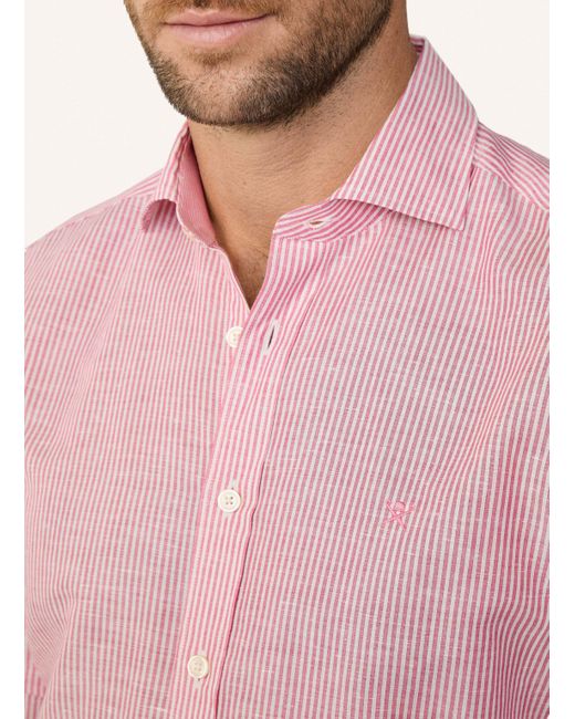 Hackett Freizeithemd LINEN BENGEL STRIPE in Pink für Herren