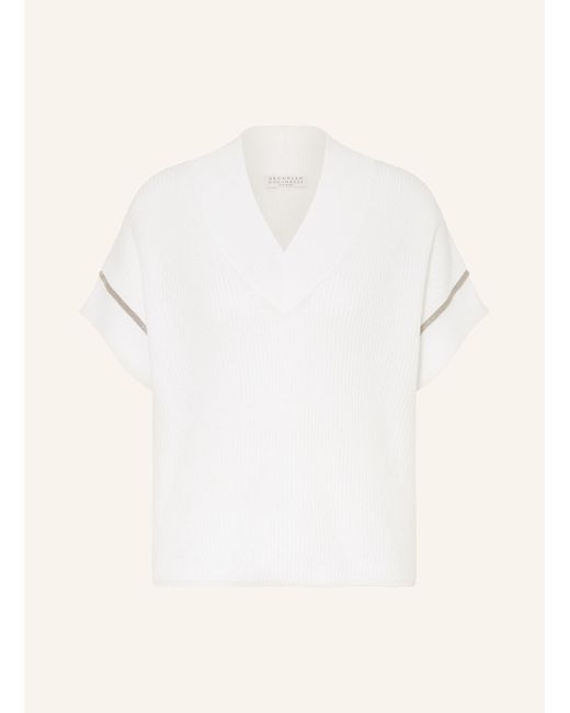 Brunello Cucinelli Natural Strickshirt mit Schmucksteinen