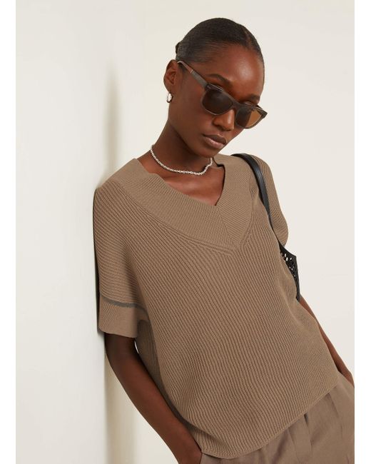 Brunello Cucinelli Natural Strickshirt mit Schmucksteinen