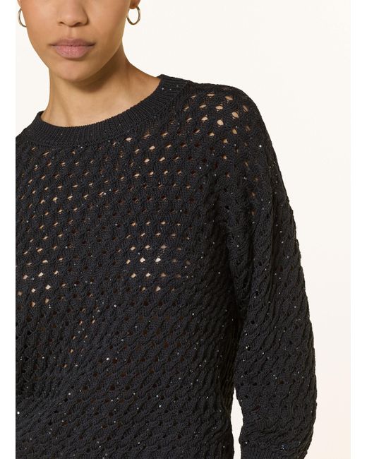 Peserico Black Pullover mit Schmucksteinen