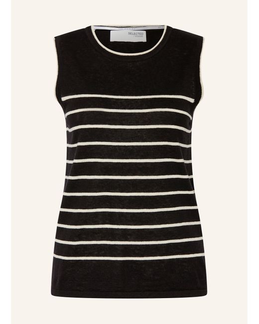 SELECTED Black Stricktop mit Leinen