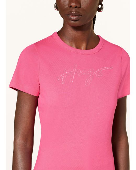HUGO Pink T-Shirt DELORIS mit Schmucksteinen