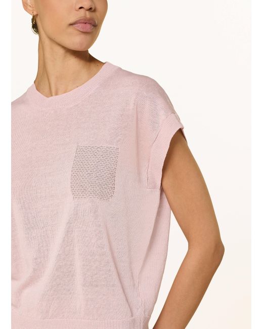 Peserico Pink Strickshirt mit Leinen und Schmuckperlen