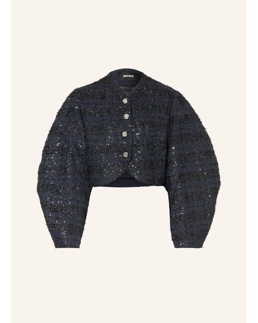 ROTATE BIRGER CHRISTENSEN Blue Bouclé-Jacke mit Pailletten