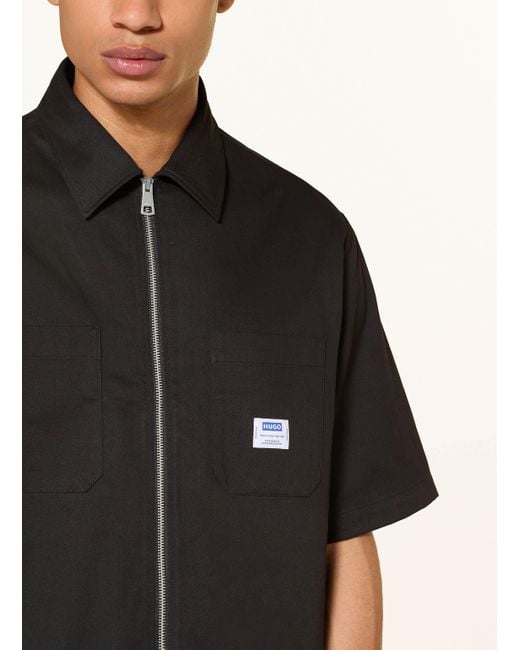 HUGO Kurzarm-Hemd EKYZ Oversize Fit in Black für Herren
