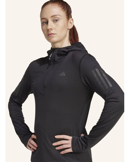 Adidas Blue OWN THE RUN WINTERIZED HOODIE MIT HALBEM REISSVERSCHLUSS