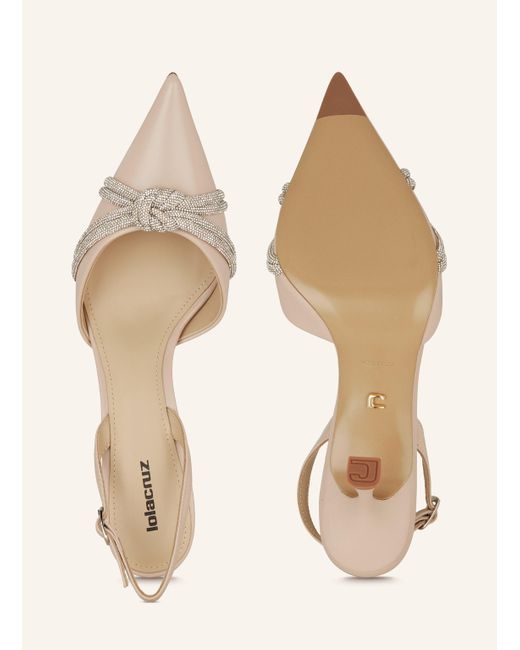Lola Cruz Natural Slingpumps ALICE mit Schmucksteinen