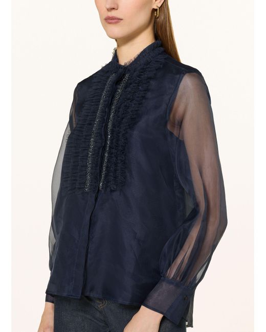 Van Laack Blue Seidenbluse VL-TETJA-F mit Rüschen und Schmuckperlen