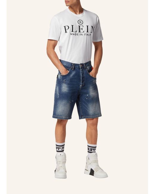 Philipp Plein Jeans-Shorts SKULL & BONES Formentera Fit in Blue für Herren