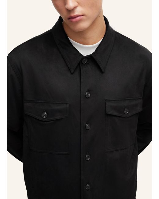 HUGO Casual Hemd ENALU Oversize Fit in Black für Herren