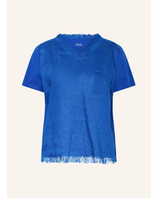 Marc Cain Blue Blusenshirt im Materialmix mit Leinen