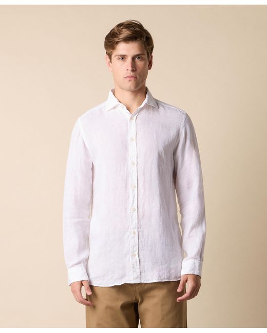Brooks Brothers White Slim Fit Linen Shirt With Spread Collar for men