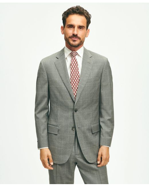 Brooks Brothers Gray Traditional Fit 1818 Windowpane Suit In Wool for men