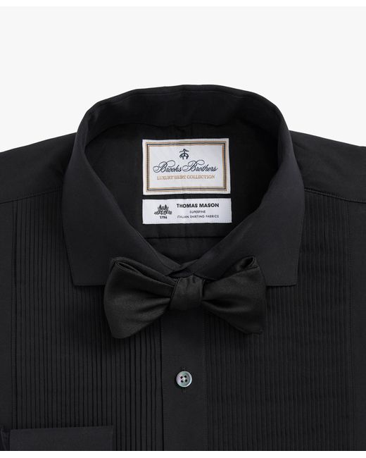 Brooks Brothers Black X Thomas Mason Cotton English Collar, Swiss Pleat Front Tuxedo Shirt for men