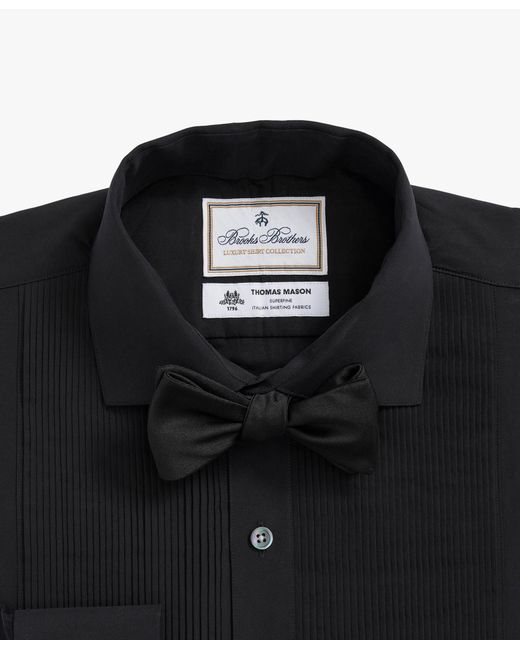 Brooks Brothers Black X Thomas Mason Cotton English Collar, Swiss Pleat Front Tuxedo Shirt for men