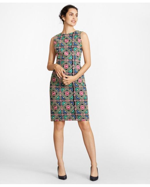 Brooks Brothers Multicolor Petite Floral-embroidered Chiffon Sheath Dress