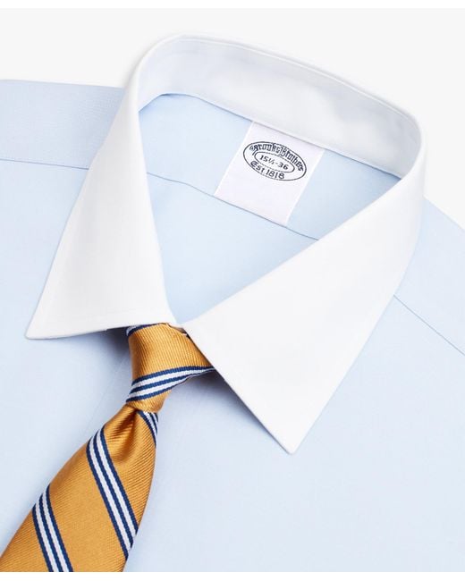Brooks Brothers Blue Light Slim Fit Non-Iron Stretch Supima Cotton Pinpoint Oxford Cloth Dress Shirt With Ainsley Collar for men