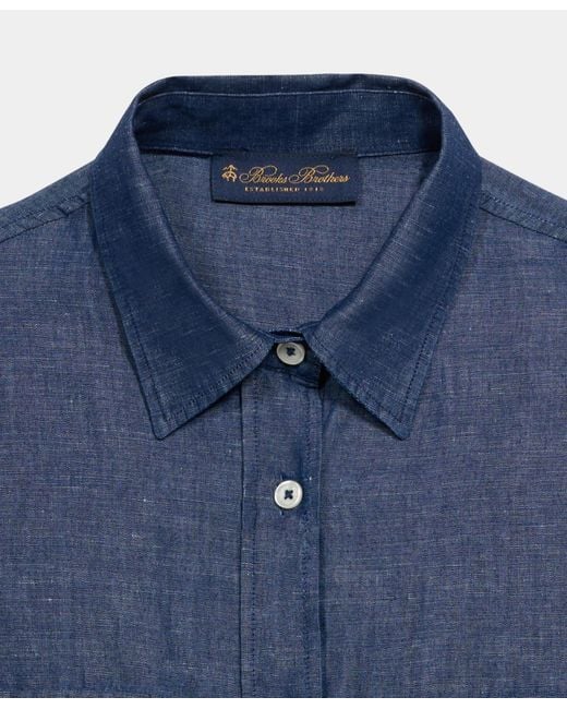 Brooks Brothers Blue Maxi Linen Denim Shirt Dress