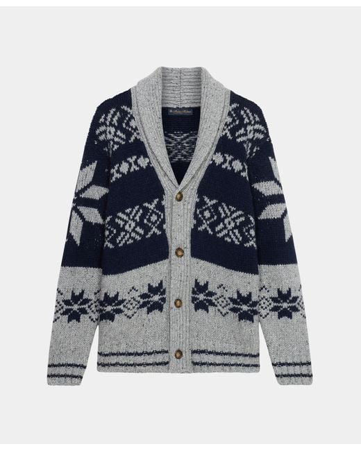 Brooks Brothers Blue Donegal Shawl Collar Cardigan for men