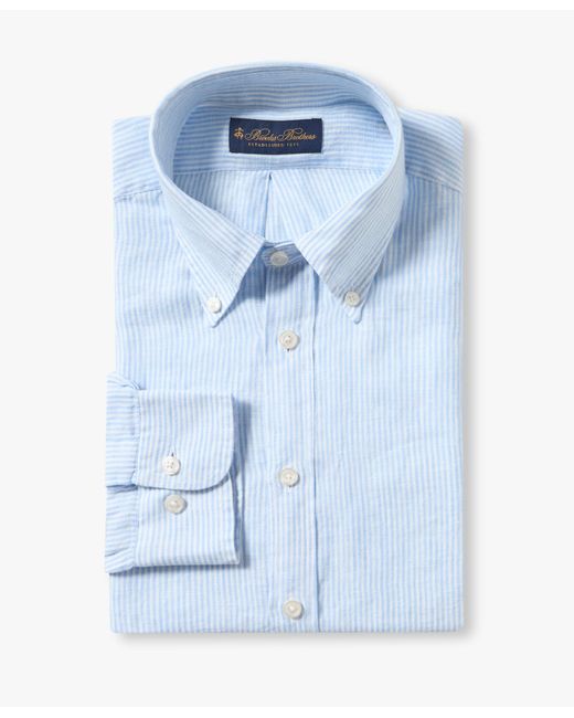 Light Blue Striped Linen Casual Shirt di Brooks Brothers da Uomo
