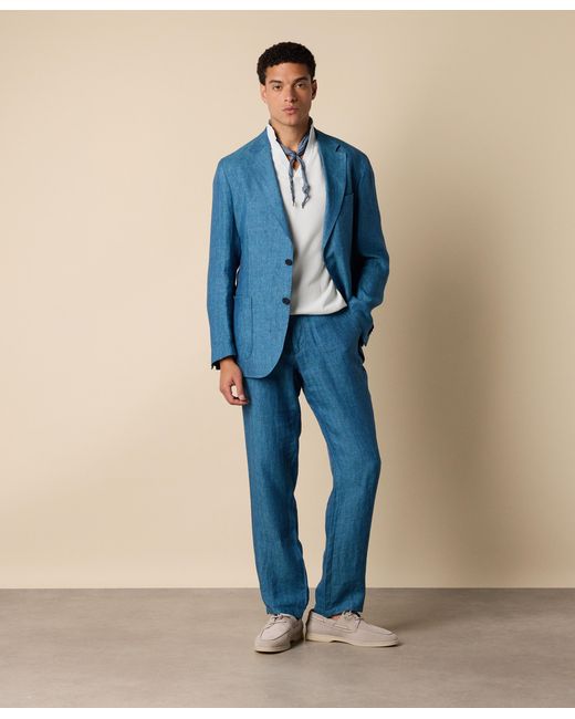 Brooks Brothers Blue Herringbone Linen Blazer for men