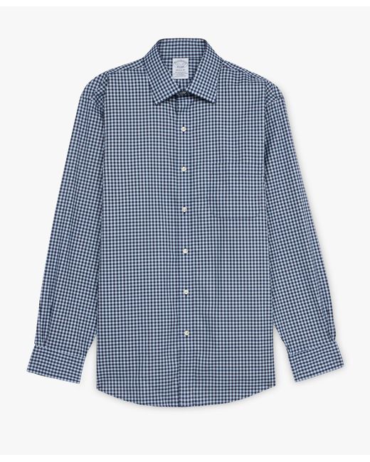 Blue Navy Gingham Regular Fit Non-iron Dress Shirt With Ainsley Collar Brooks Brothers de hombre