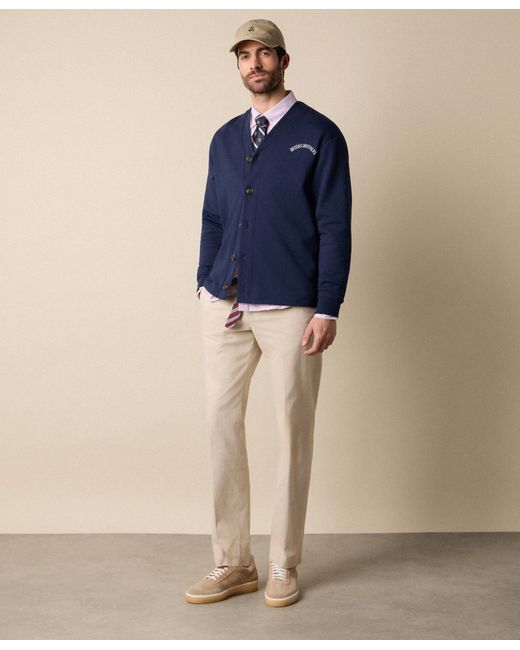 Brooks Brothers Blue V-Neck Cotton Cardigan With Logo Print for men