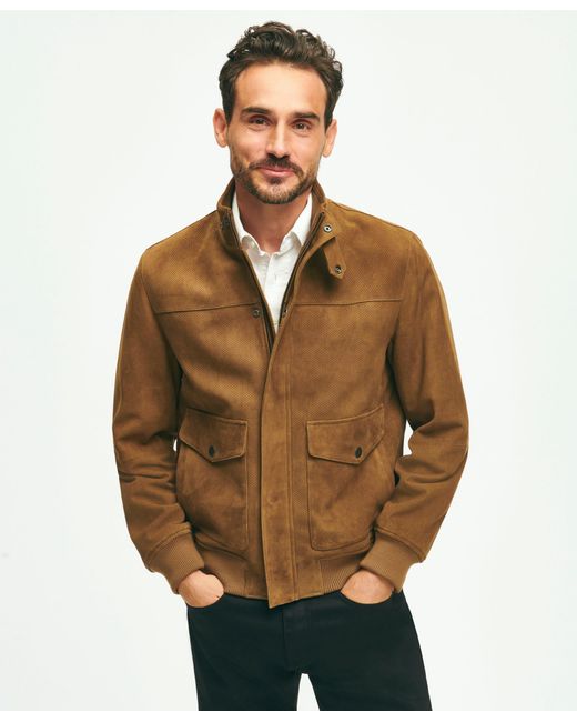Brooks Brothers Brown Perforated Suede Bomber Jacket for men
