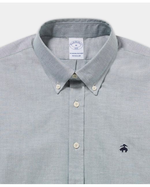 Brooks Brothers Gray Regular Fit Striped Oxford Shirt With Button Down Collar for men