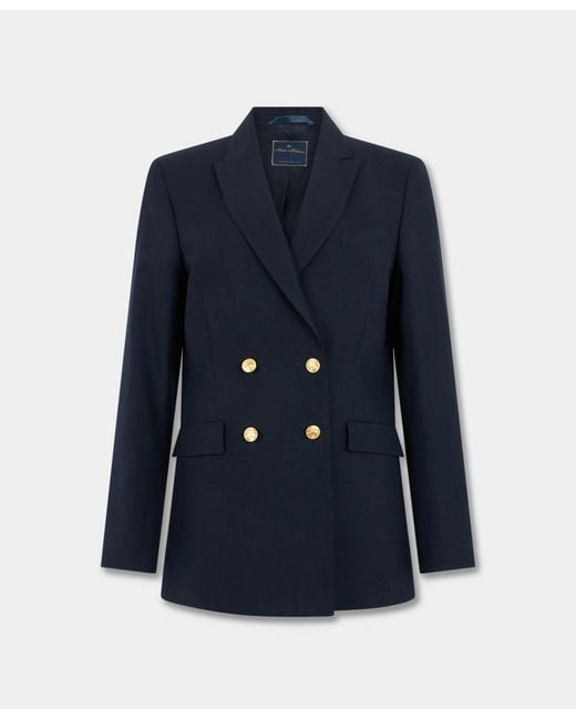 Brooks Brothers Blue Double Breasted Hopsack Virgin Wool Blazer With Buttons
