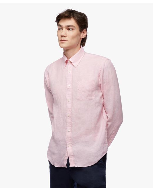 Camisa informal corte Regent regular de lino irlandés Brooks Brothers de hombre de color Pink