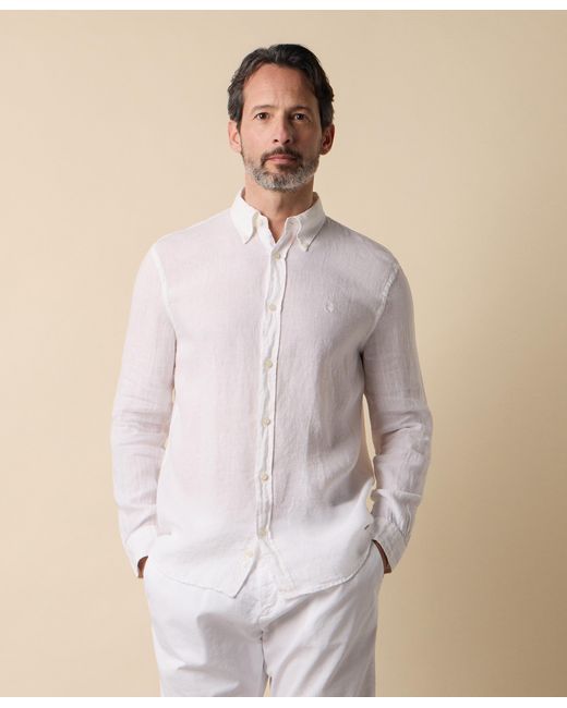 Brooks Brothers White Slim Fit Linen Shirt With Button Down Collar for men