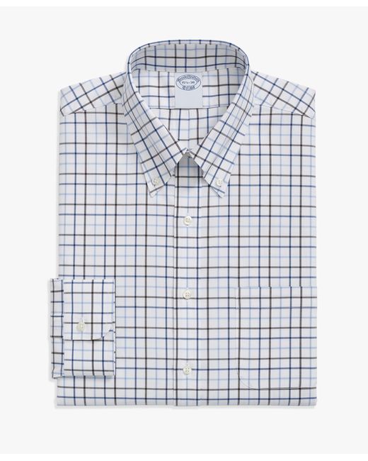 Blue Regular Fit Stretch Cotton Dress Shirt With Button Down Collar Brooks Brothers de hombre